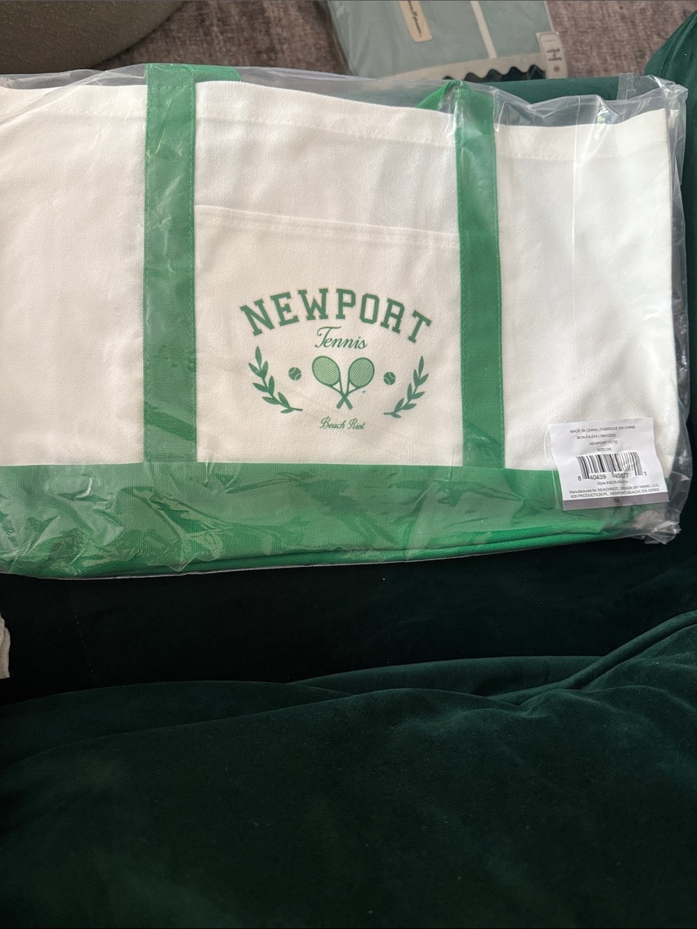 Newport Tennis Green & White Canvas Tote Bag